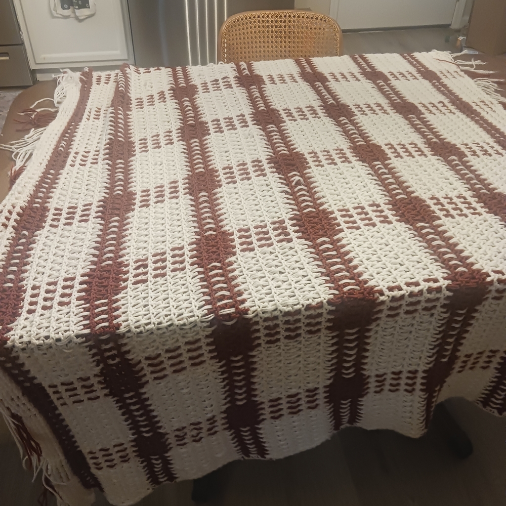 Handmade Crochet Blanket in Red and White